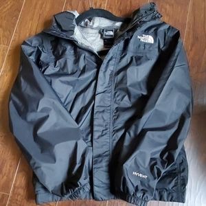 Black north face rain jacket boys size medium